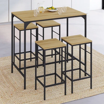 Image de Ensemble table haute de bar DETROIT 100 cm et 4 tabourets design industriel