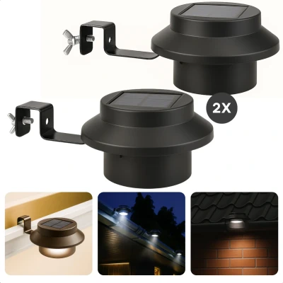 Afbeelding van Cheqo Dakgoot Lamp Buitenlamp Buitenverlichting Zonne energie Solarlampen LED Set van 2 Waterdi