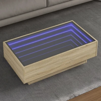 Afbeelding van Salontafel met LED 90x50x30 cm bewerkt hout sonoma eikenkleurig