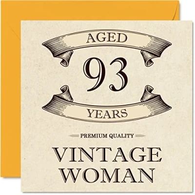 Afbeelding van Vintage verjaardagskaarten voor vrouwen, 93 jaar, grappige verjaardagskaart moeder, zus, vrouw, oma, tante, 145 mm x mm, wenskaart 93e kaart