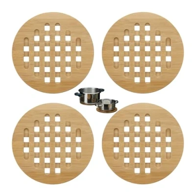 Afbeelding van relaxdays bamboe ronde onderzetters 4 stuks hout