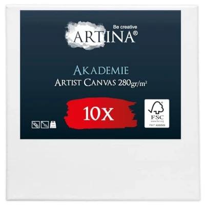 Afbeelding van Artina Schildersdoek in Akademie Kwaliteit 10 Set Schildersdoeken à 10x10 cm Canvas Paneel 280 g/m2 100% katoen