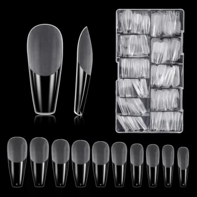 Afbeelding van Carehabi Kunstnagels, 500 stuks acrylnagels, transparant, Amerikaanse nagelset met opbergkoffer voor nagelstudio&#039;s en doe het zelf, nagelkunst thuis, 10 maten (semi mat)