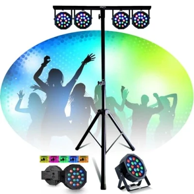 Afbeelding van Mooving Light &amp; Sound Set ML SUPPORT DJLIGHT 4 projectoren per RGB DMX Feest Avond Verjaardag