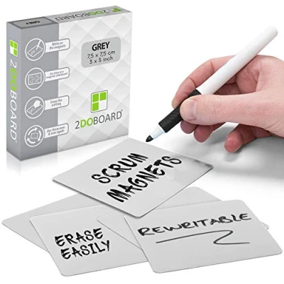 Afbeelding van 2DOBOARD Scrum Whiteboard Magneten 7,5 x cm 25 stuks Grijs Herschrijfbare Voor Kanban bord of Scrumbord Beschrijfbare Planbord Herschrijfbaar Agile werken elk Dagstartbord Board!