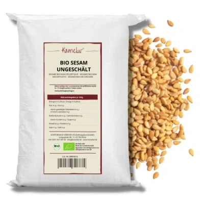 Afbeelding van Kamelur Ongeschild biologisch sesam (25 kg) sesamzaad niet geroosterd en zonder additieven