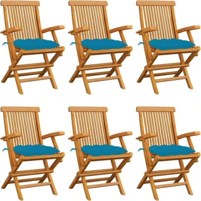 Afbeelding van vidaXL Tuinstoelen 6 st met lichtblauwe kussens massief teakhout