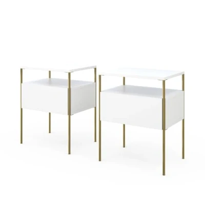 Afbeelding van Vicco Nachtkastje Mira, Wit/Goud, 40 x 50 cm Set van 2