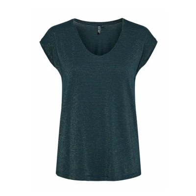 Afbeelding van Pieces Billo Tee Lurex Stripes Reflecting Pond GROEN XS