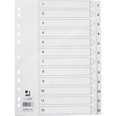 Afbeelding van Q connect Tabbladen Set 1 12, Met Indexblad, Ft A4, Wit