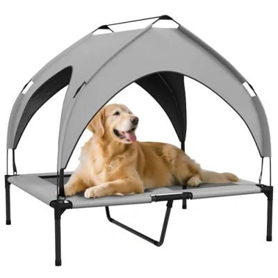 Afbeelding van PawHut Verhoogde Hondenbed met Dak Grijs Outdoor