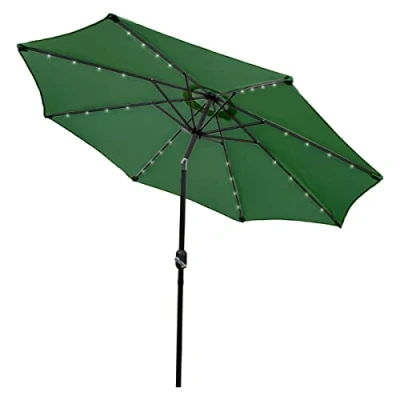 Afbeelding van Parasol Tuinparasol LED verlichting &amp; Kantelbaar 2.7 m Groen Knikbaar 32 Lampjes Solar Zonne energie 270 cm UV bescherming Buiten Tuin Inclusief Regenhoes