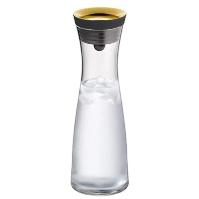 Afbeelding van WMF Basic waterkaraf 1,0 liter hoogte 29 cm glazen karaf met CloseUp sluiting goud glas Cromargan roestvrij staal