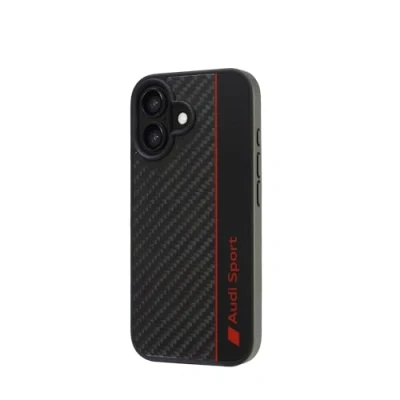 Afbeelding van Audi Sporthoes, compatibel met iPhone 16, schokabsorberend, nauwkeurige uitsparingen voor camera, aansluitingen en knoppen, zwart rode details