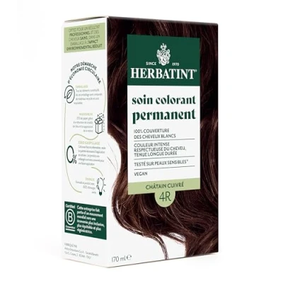 Afbeelding van Herbatint Permanente haarkleuring 4R kastanjebruin koper 170 ml ammoniakvrij, 100% dekking van wit haar Dermatologisch getest voor de gevoelige huid, met 8 biologische plantaardige extracten