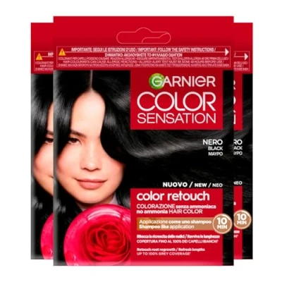 Afbeelding van Garnier Color Sensation Retouch Permanente haarkleur voor herhaling, 100% van het witte haar, eenvoudig aan te brengen, kleur zwart, 3 tinten
