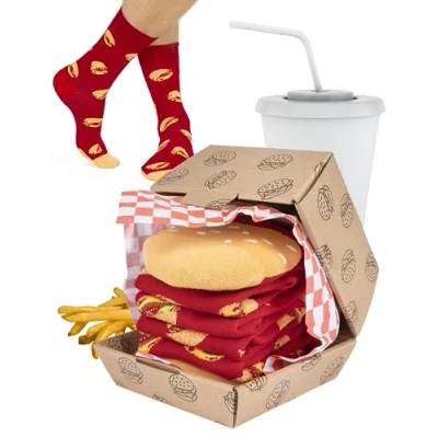 Afbeelding van soxo Fast Food Grappige damessokken, cadeau voor heren, fantasie, sokken, idee, 2 maten, 1 3 paar, Hamburger paar