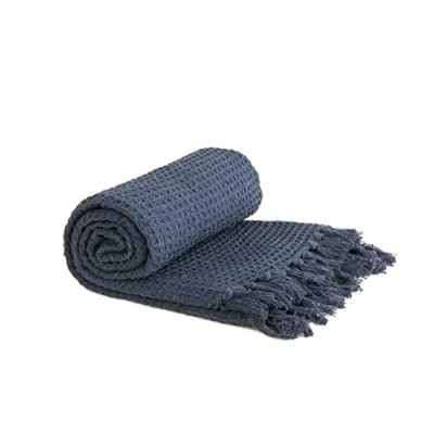 Afbeelding van Emma Barclay Honeycomb Bankovertrek, effen, wafelpatroon, van gerecycled katoen, voor fauteuil, bank, marineblauw, 90 x 100 cm (228 254 cm)