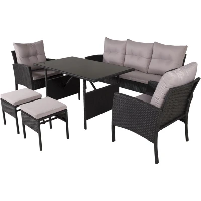 Afbeelding van Knock tuinmeubelset 6 delen zwart, grijs.