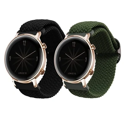 Afbeelding van kwmobile Horlogebandjes geschikt voor Huawei Watch GT3 (42mm) / GT2 2 x Nylon Smartwatch bandje in zwart groen.