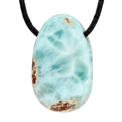 Afbeelding van Lebensquelle Plus Larimar hanger in druppelvorm met inbegrip Edelsteen opgerold geboord katoenen koord, Metaal, Larimar,