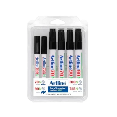 Afbeelding van ARTLINE NEAT Permanent Markers Kit 6 stuks Verschillende lijndiktes Zwart