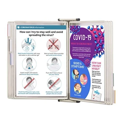 Afbeelding van Antibacterieel displaypaneelsysteem Tarifold Sterifold, wandhouder met 10 panelen in A4 formaat, zwart en wit