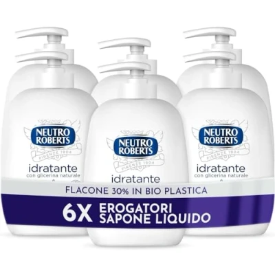 Afbeelding van Neutro Roberts, Hydraterende vloeibare zeep met glycerine, handzeep natuurlijke ingrediënten fles van biologisch kunststof, recyclebaar, verpakking 6 x 200 ml