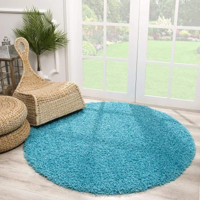Afbeelding van Shaggy Vloerkleed Turquoise Hoogpolig 120 cm rond