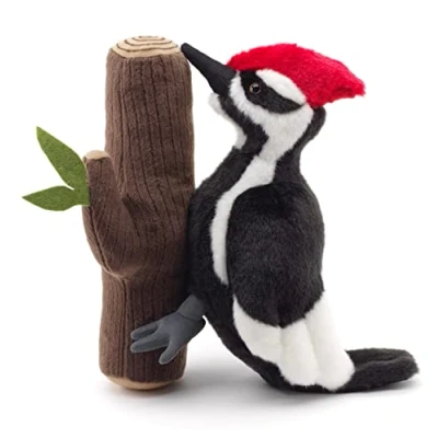 Afbeelding van Uni Toys Specht op de stam 27 cm (hoogte) pluche vogel pluche, knuffeldier