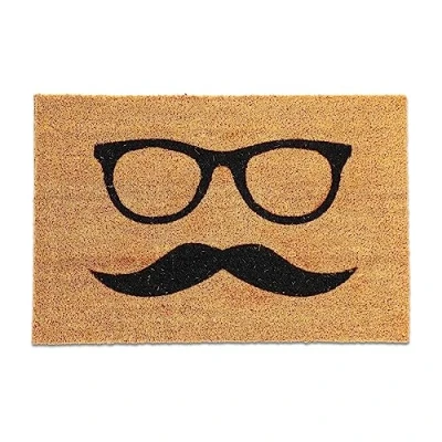Afbeelding van Relaxdays Deurmat snor kokosmat &#039;moustache&#039; bril en 60x40 cm voetmat natuur