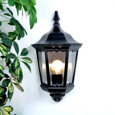 Afbeelding van Lindby buitenwandlamp Lieva, hoogte 44 cm, zwart, glas