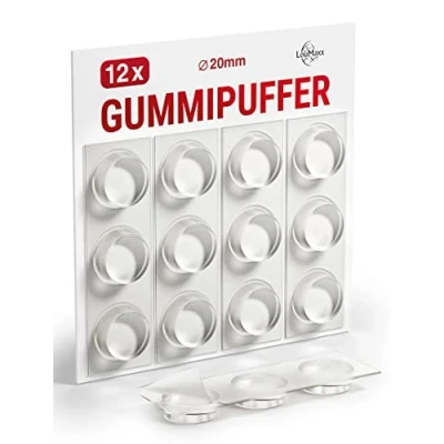 Afbeelding van LouMaxx Rubberen pad, 12 stuks, transparant, Ø 20 mm, extra sterke kleefvoeten, premium anti slip, krassen, lawaai en trillingen