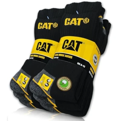 Afbeelding van CAT Erpillar Real Work sokken voor dames en heren, 6 paar, verkrijgbaar in de maten 35 50, zwart.