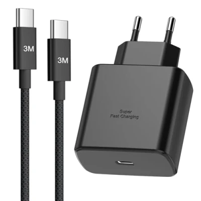 Afbeelding van 45 W snellader USB C voor Samsung Galaxy S25/S25 Ultra/S24/S24 Ultra/S23/S23 Ultra/S22/S21/A55/A54/A15/A14, stekker met nylon 3 m kabel snel opladen,