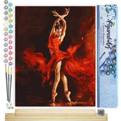 Afbeelding van Figured&#039;Art Schilderen op Nummer Volwassenen canvas Magische Rode Danser Handwerk acrylverf Kit DIY Compleet 40x50cm met houten lijst