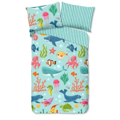 Afbeelding van Good Morning Dekbedovertrek &quot;zeedieren&quot; Aqua (140x200 cm) Katoen