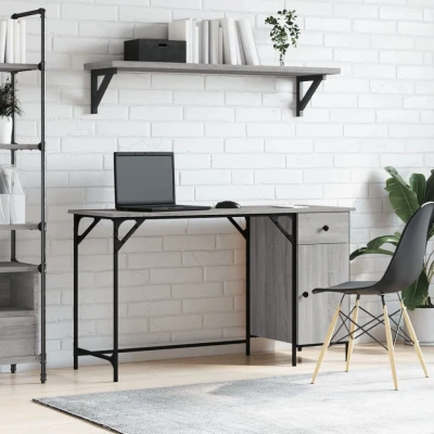 Afbeelding van vidaXL Bureau 131x48x75 cm bewerkt hout grijs sonoma eikenkleurig