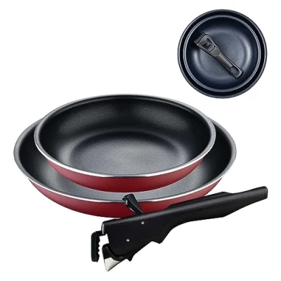 Afbeelding van Bergner Click&amp;Cook Pannenset 3 Delig 22 en 26 cm + Afneembare Ergonomische Handgreep Geperst Anti aanbak Aluminium voor Alle Kookplaten Ovens