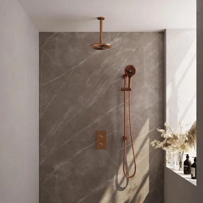 Afbeelding van Brauer Copper Edition Regendoucheset inbouw hoofddouche 20cm plafondarm 2 functies glijstang inclusief inbouwdeel handdouche Rond 3