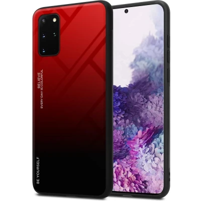 Afbeelding van Cadorabo Hoesje geschikt voor Samsung Galaxy S20 PLUS in ROOD ZWART Tweekleurige beschermhoes van TPU silicone Case Cover en achterzijde gehard glas