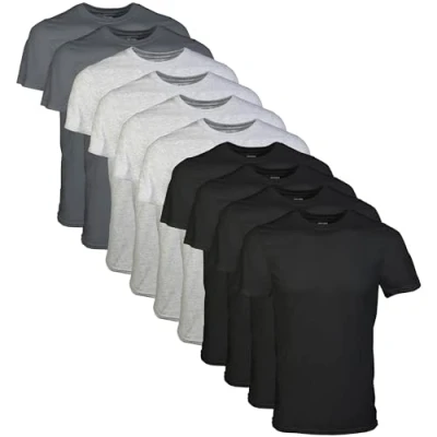 Afbeelding van Gildan Crew T shirt multipack ondergoed voor heren (5 stuks), zwart/sportgrijs/antraciet (10 stuks)