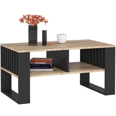 Afbeelding van ROCKFORD Salontafel Eiken Sonoma/Zwart Modern Design, Zelfmontage, 92x45x53 cm