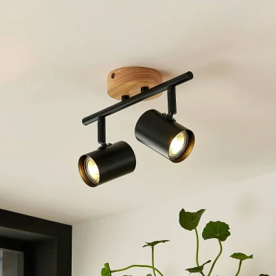 Afbeelding van Lindby plafondlamp Xiomara, 2 lamps, 27 cm lang, hout