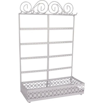 Afbeelding van Belle Vous Wit Metalen Oorbellen Organizer Sieraden Display Opslag Standaard met Tray Basis 5 Laags, 80 Gaten &amp; 10 Haken Muur/Tafelhouder voor Oorbellen, Kettingen, Armbanden, Ringen Cosmetica