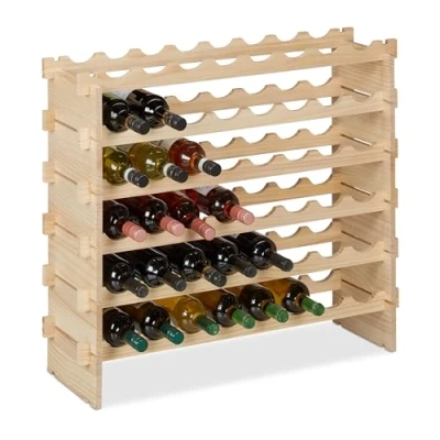 Afbeelding van Relaxdays Stapelbaar wijnrek voor 48 wijnflessen, 73 x 82 25 cm (h b d), van natuurlijk hout