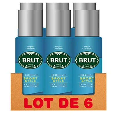 Afbeelding van Brut, Deodorantspray voor heren, sportstijl, anti vingerafdrukken, zonder aluminiumzouten, langdurige werkzaamheid, 6 x 200 ml