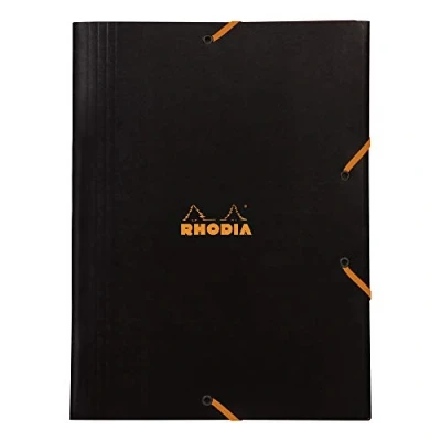 Afbeelding van RHODIA 24329C elastische map kartonnen tas met 3 kleppen zwart 24 x 32 cm robuuste gecoate kaart opslag voor kantoor en documenten formaat A4 Filing