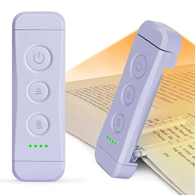 Afbeelding van Glocusent Oplaadbare leeslamp, leeslamp in bed, 3 warme kleuren x 5 helderheidsinstellingen, compact en duurzaam, cadeau voor lezers kinderen (paars)