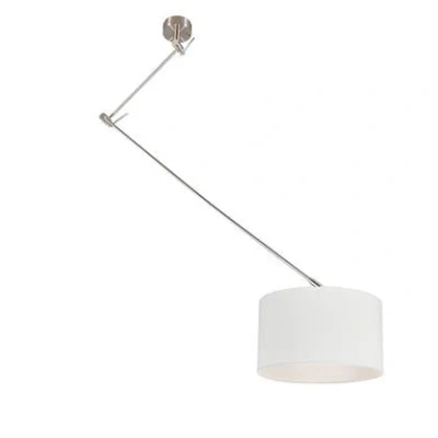 Afbeelding van QAZQA Hanglamp staal met kap 35 cm wit verstelbaar Blitz